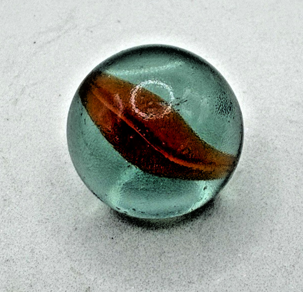 Large Vintage Cat's Eye Glass Marble 1 Inch Orange Inside Greenish Ball Sphere